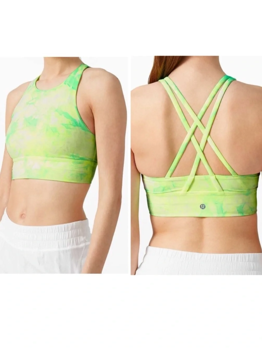 Lululemon Energy Bra Top Green Yellow Tie Dye Size 6